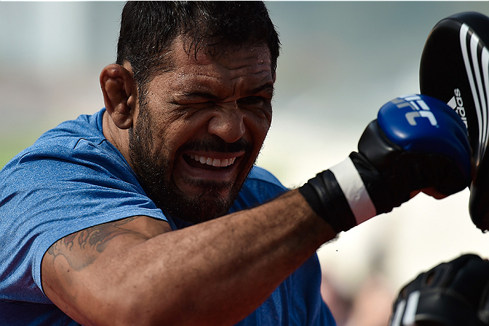 RIO DE JANEIRO, BRAZIL - JULY 29: Heavyweight contender Antonio Rodrigo 'Minotauro' Nogueira of Brazil holds an open training session at Pepe Beach on July 29, 2015 in Rio de Janeiro, Brazil. (Photo by Buda Mendes/Zuffa LLC/Zuffa LLC via Getty Images)
