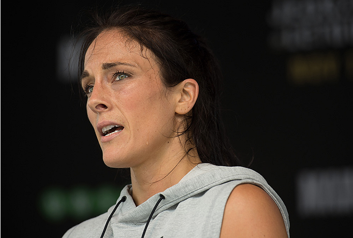 MELBOURNE, AUSTRALIA - NOVEMBER 12:  Valerie Letourneau of the United States holds an open workout for fans and media at Federation Square on November 12, 2015 in Melbourne, Australia. (Photo by Brandon Magnus/Zuffa LLC/Zuffa LLC via Getty Images)