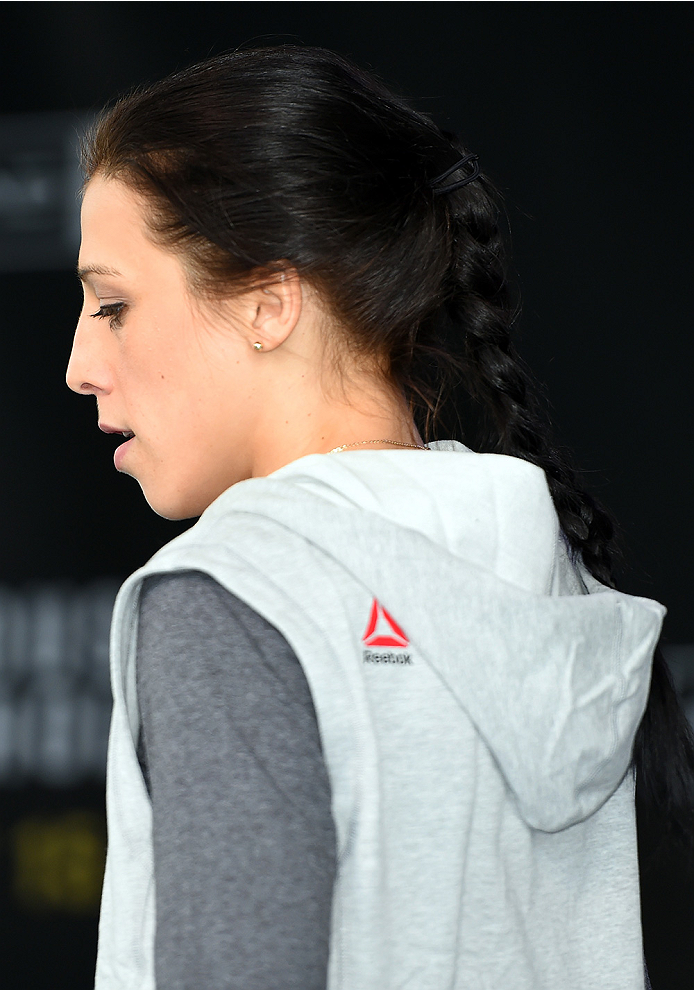 MELBOURNE, AUSTRALIA - NOVEMBER 12:  UFC women's strawweight champion Joanna Jedrzejczyk of Poland holds an open workout for fans and media at Federation Square on November 12, 2015 in Melbourne, Australia. (Photo by Josh Hedges/Zuffa LLC/Zuffa LLC via Ge