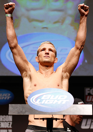 SAN JOSE, CA - APRIL 19:   T.J. Dillashaw weighs in during the UFC on FOX weigh-in at the California Theatre on April 19, 2013 in San Jose, California.  (Photo by Josh Hedges/Zuffa LLC/Zuffa LLC via Getty Images)