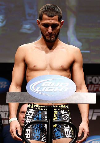 SAN JOSE, CA - APRIL 19:   Jorge Masvidal weighs in during the UFC on FOX weigh-in at the California Theatre on April 19, 2013 in San Jose, California.  (Photo by Josh Hedges/Zuffa LLC/Zuffa LLC via Getty Images)