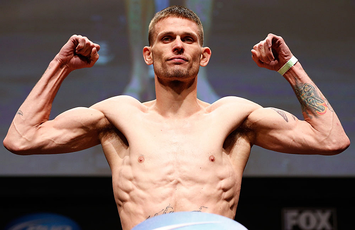 SAN JOSE, CA - APRIL 19: Tim Means weighs in during the UFC on FOX weigh-in at the California Theatre on April 19, 2013 in San Jose, California. (Photo by Josh Hedges/Zuffa LLC/Zuffa LLC via Getty Images)