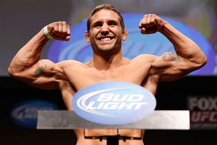 SAN JOSE, CA - APRIL 19: Chad Mendes weighs in during the UFC on FOX weigh-in at the California Theatre on April 19, 2013 in San Jose, California. (Photo by Josh Hedges/Zuffa LLC/Zuffa LLC via Getty Images)