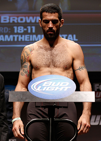 SAN JOSE, CA - APRIL 19:   Matt Brown weighs in during the UFC on FOX weigh-in at the California Theatre on April 19, 2013 in San Jose, California.  (Photo by Josh Hedges/Zuffa LLC/Zuffa LLC via Getty Images)