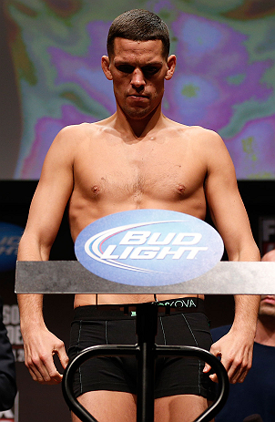 SAN JOSE, CA - APRIL 19: Nate Diaz weighs in during the UFC on FOX weigh-in at the California Theatre on April 19, 2013 in San Jose, California. (Photo by Josh Hedges/Zuffa LLC/Zuffa LLC via Getty Images)