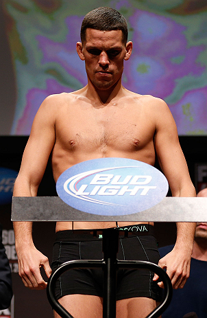 SAN JOSE, CA - APRIL 19:   Nate Diaz weighs in during the UFC on FOX weigh-in at the California Theatre on April 19, 2013 in San Jose, California.  (Photo by Josh Hedges/Zuffa LLC/Zuffa LLC via Getty Images)