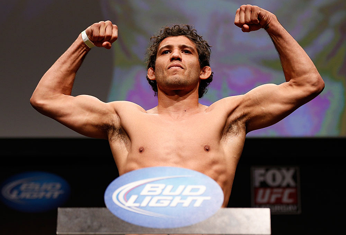 SAN JOSE, CA - APRIL 19: Gilbert Melendez weighs in during the UFC on FOX weigh-in at the California Theatre on April 19, 2013 in San Jose, California. (Photo by Josh Hedges/Zuffa LLC/Zuffa LLC via Getty Images)