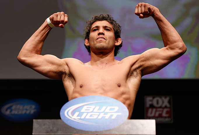 SAN JOSE, CA - APRIL 19:   Gilbert Melendez weighs in during the UFC on FOX weigh-in at the California Theatre on April 19, 2013 in San Jose, California.  (Photo by Josh Hedges/Zuffa LLC/Zuffa LLC via Getty Images)