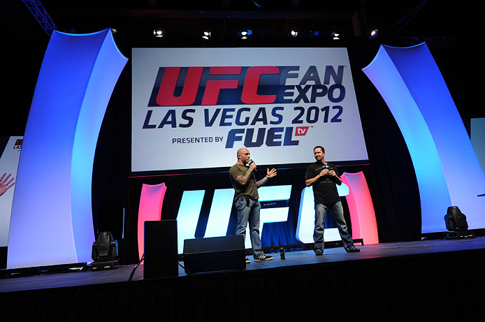 LAS VEGAS, NV - JULY 06: Joe Rogan and Mike Goldberg answer questions at the UFC Fan Expo on July 6, 2012 in Las Vegas, Nevada. (Photo by Al Powers /Zuffa LLC/Zuffa LLC via Getty Images)