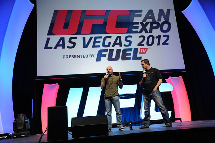 LAS VEGAS, NV - JULY 06: Joe Rogan and Mike Goldberg answer questions at the UFC Fan Expo on July 6, 2012 in Las Vegas, Nevada. (Photo by Al Powers /Zuffa LLC/Zuffa LLC via Getty Images)