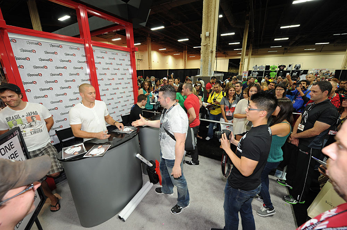 LAS VEGAS, NV - JULY 06: UFC welterweight champion Georges St-Pierre meets fans at the UFC Fan Expo on July 6, 2012 in Las Vegas, Nevada. (Photo by Al Powers /Zuffa LLC/Zuffa LLC via Getty Images)