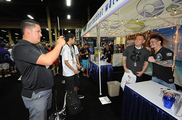 LAS VEGAS, NV - JULY 7: Scott Jorgensen poses with fans during the UFC Fan Expo at the Mandalay Bay Convention Center on July 7, 2012 in Las Vegas, Nevada. (Photo by Al Powers/Zuffa LLC/Zuffa LLC via Getty Images) *** Local Caption ***