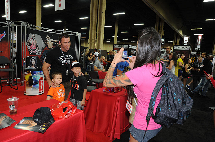 LAS VEGAS, NV - JULY 7:  Jake Shields poses with fans during the UFC Fan Expo at the Mandalay Bay Convention Center on July 7, 2012 in Las Vegas, Nevada.  (Photo by Al Powers/Zuffa LLC/Zuffa LLC via Getty Images)  *** Local Caption *** 