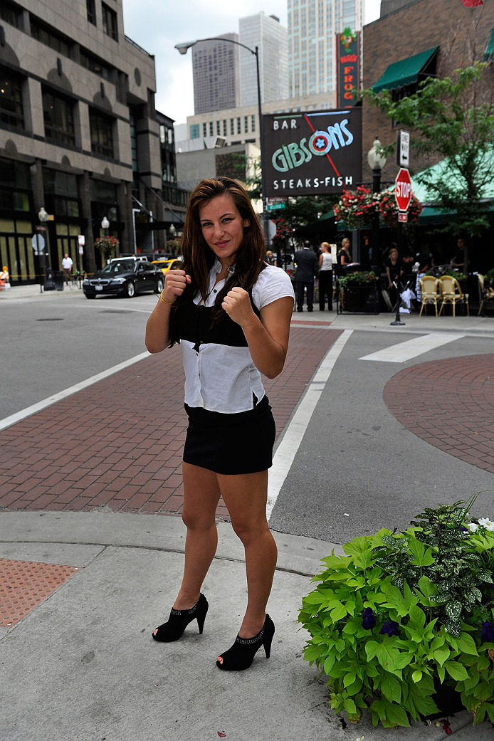 CHICAGO, IL - AUGUST 02: Miesha Tate poses for a photo during the Ronda Rousey and Miesha Tate Press Tour on August 2, 2013 in Chicago, Illinois. (Photo by David Banks/Zuffa LLC/Zuffa LLC via Getty Images)