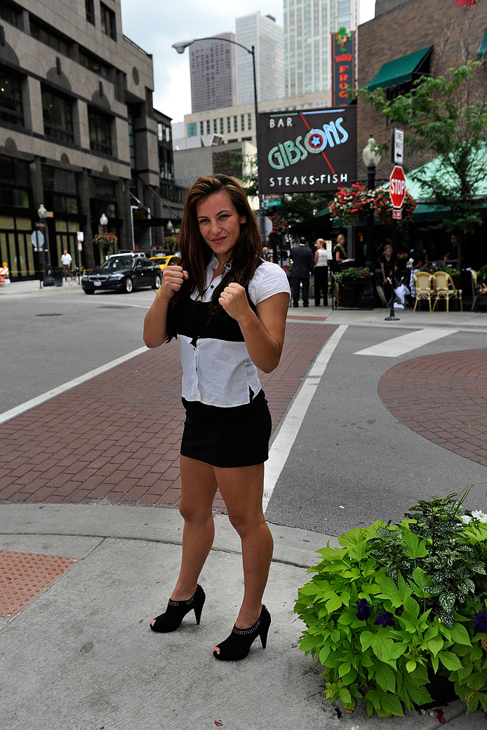 CHICAGO, IL - AUGUST 02: Miesha Tate poses for a photo during the Ronda Rousey and Miesha Tate Press Tour on August 2, 2013 in Chicago, Illinois.   (Photo by David Banks/Zuffa LLC/Zuffa LLC via Getty Images)