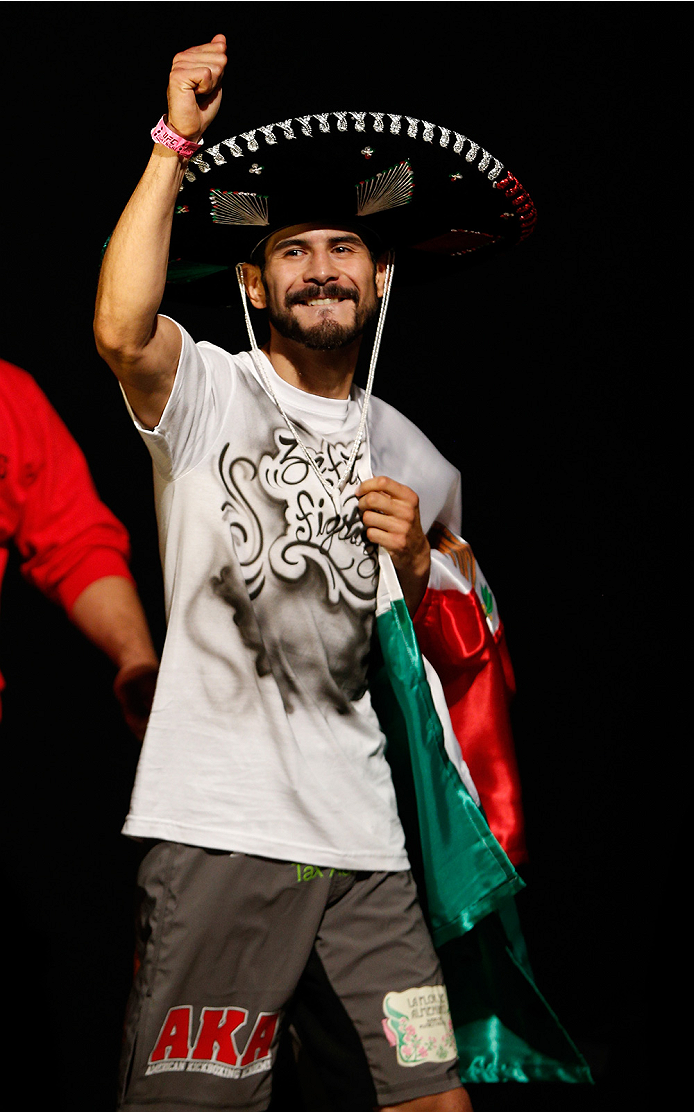AUSTIN, TX - NOVEMBER 21: Juan Puig of Mexico enters the arena during the UFC weigh-in at The Frank Erwin Center on November 21, 2014 in Austin, Texas. (Photo by Josh Hedges/Zuffa LLC/Zuffa LLC via Getty Images)