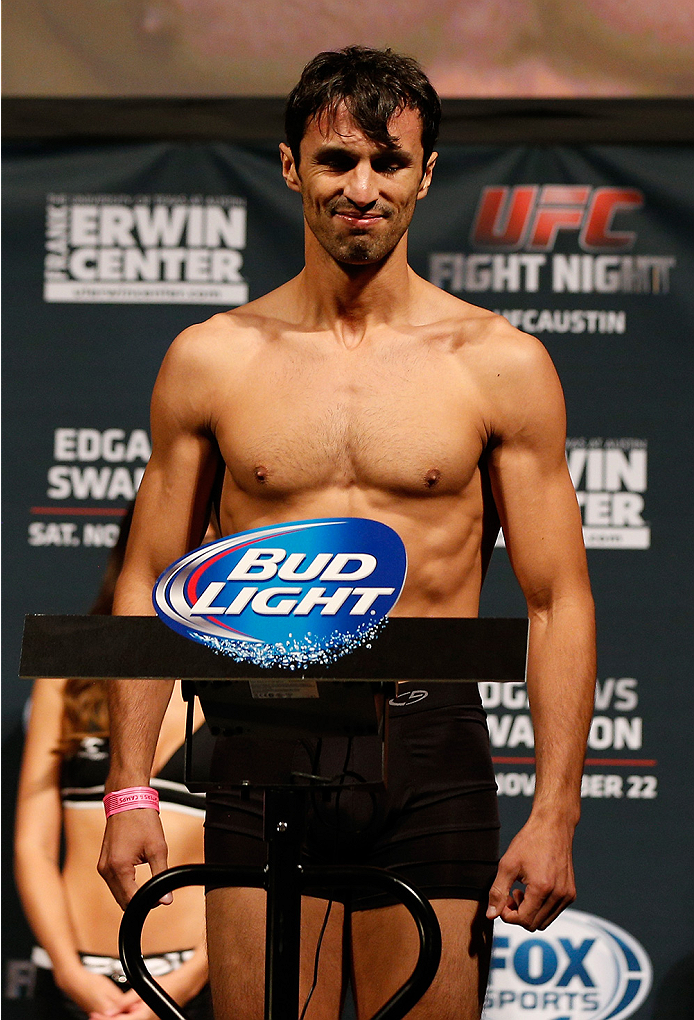 AUSTIN, TX - NOVEMBER 21:  Akbarh Arreola of Mexico weighs in during the UFC weigh-in at The Frank Erwin Center on November 21, 2014 in Austin, Texas.  (Photo by Josh Hedges/Zuffa LLC/Zuffa LLC via Getty Images)