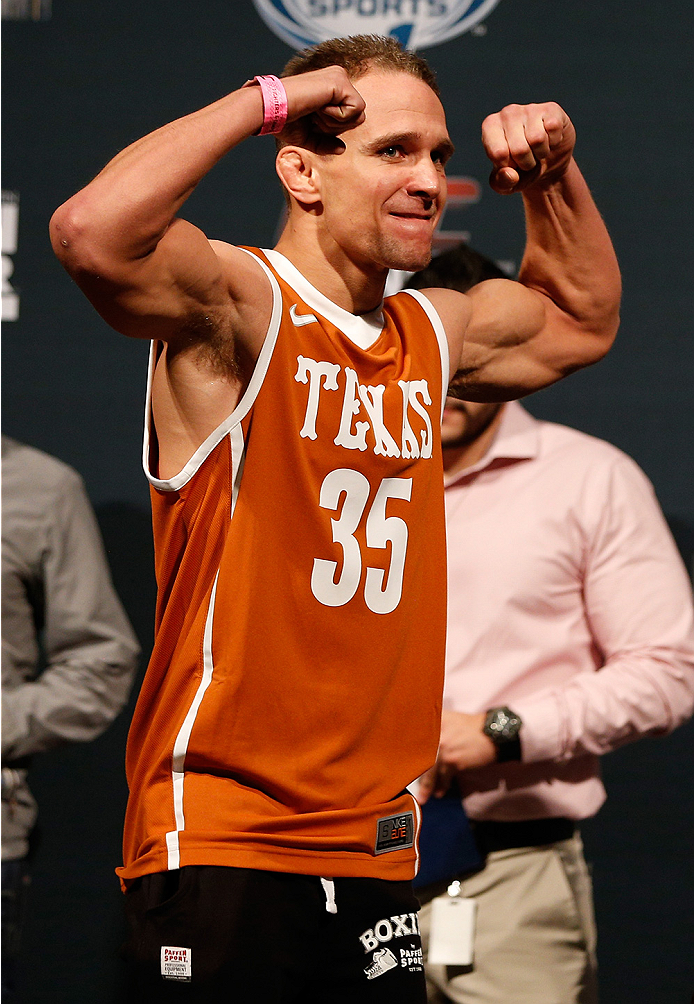 AUSTIN, TX - NOVEMBER 21: Nick Hein of Germany prepares to step on the scale during the UFC weigh-in at The Frank Erwin Center on November 21, 2014 in Austin, Texas. (Photo by Josh Hedges/Zuffa LLC/Zuffa LLC via Getty Images)