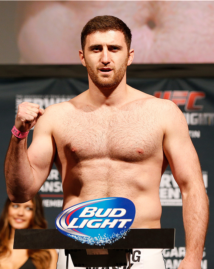 AUSTIN, TX - NOVEMBER 21: Ruslan Magomedov of Russia weighs in during the UFC weigh-in at The Frank Erwin Center on November 21, 2014 in Austin, Texas. (Photo by Josh Hedges/Zuffa LLC/Zuffa LLC via Getty Images)