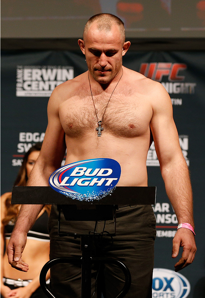 AUSTIN, TX - NOVEMBER 21:  Alexey Oliynyk of Russia weighs in during the UFC weigh-in at The Frank Erwin Center on November 21, 2014 in Austin, Texas.  (Photo by Josh Hedges/Zuffa LLC/Zuffa LLC via Getty Images)