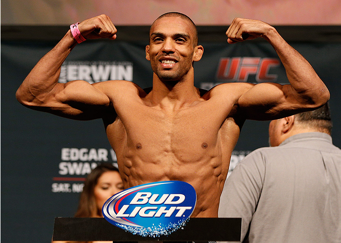 AUSTIN, TX - NOVEMBER 21:  Edson Barboza of Brazil weighs in during the UFC weigh-in at The Frank Erwin Center on November 21, 2014 in Austin, Texas.  (Photo by Josh Hedges/Zuffa LLC/Zuffa LLC via Getty Images)