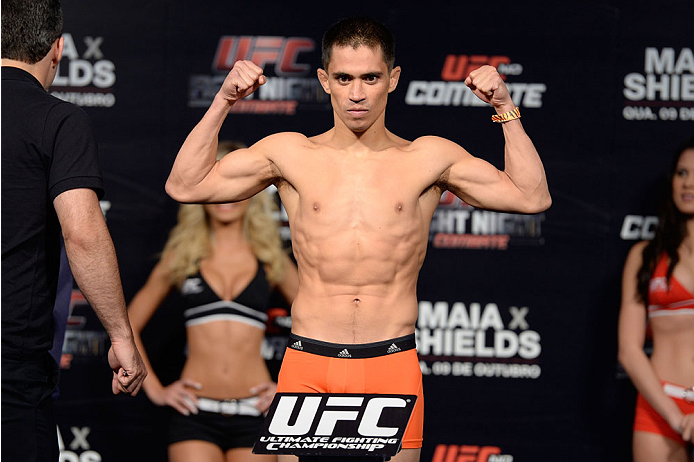 BARUERI, BRAZIL - OCTOBER 8:  Chris Cariaso weighs-in during the UFC Fight Night: Maia v Shields weigh-in at the Ginasio Jose Correa on October 8, 2013 in Barueri, Sao Paulo, Brazil. (Photo by Jeff Bottari/Zuffa LLC/Zuffa LLC via Getty Images)