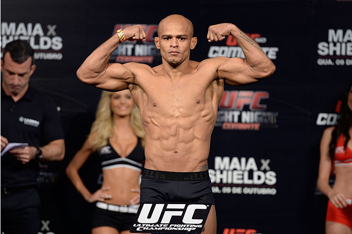 BARUERI, BRAZIL - OCTOBER 8:  Iliarde Santos weighs-in during the UFC Fight Night: Maia v Shields weigh-in at the Ginasio Jose Correa on October 8, 2013 in Barueri, Sao Paulo, Brazil. (Photo by Jeff Bottari/Zuffa LLC/Zuffa LLC via Getty Images)