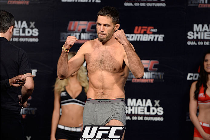 BARUERI, BRAZIL - OCTOBER 8:  David Mitchell weighs-in during the UFC Fight Night: Maia v Shields weigh-in at the Ginasio Jose Correa on October 8, 2013 in Barueri, Sao Paulo, Brazil. (Photo by Jeff Bottari/Zuffa LLC/Zuffa LLC via Getty Images)