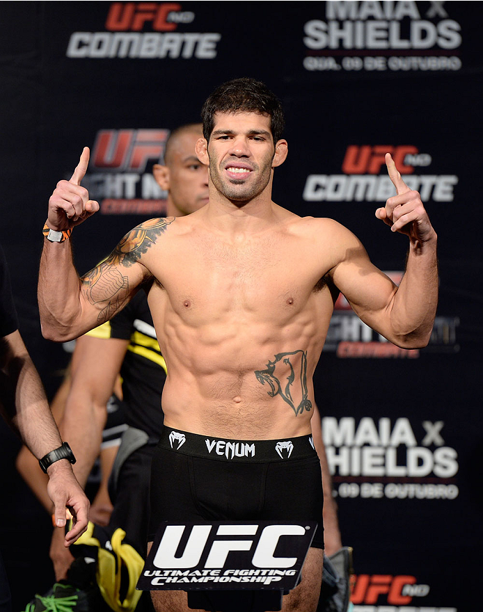 BARUERI, BRAZIL - OCTOBER 8:  Rafael Assuncao weighs-in during the UFC Fight Night: Maia v Shields weigh-in at the Ginasio Jose Correa on October 8, 2013 in Barueri, Sao Paulo, Brazil. (Photo by Jeff Bottari/Zuffa LLC/Zuffa LLC via Getty Images)