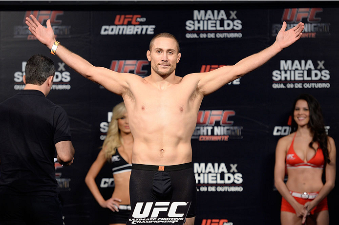 BARUERI, BRAZIL - OCTOBER 8:  Mike Pierce weighs-in during the UFC Fight Night: Maia v Shields weigh-in at the Ginasio Jose Correa on October 8, 2013 in Barueri, Sao Paulo, Brazil. (Photo by Jeff Bottari/Zuffa LLC/Zuffa LLC via Getty Images)