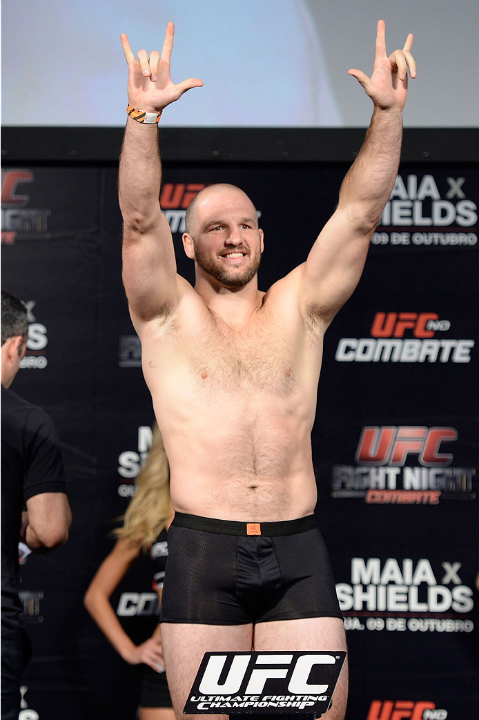 BARUERI, BRAZIL - OCTOBER 8:  Matt Hamill weighs-in during the UFC Fight Night: Maia v Shields weigh-in at the Ginasio Jose Correa on October 8, 2013 in Barueri, Sao Paulo, Brazil. (Photo by Jeff Bottari/Zuffa LLC/Zuffa LLC via Getty Images)