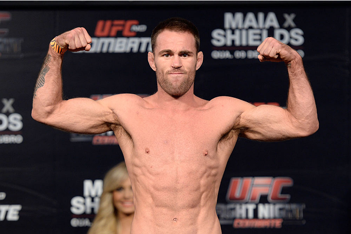 BARUERI, BRAZIL - OCTOBER 8:  Jake Shields weighs-in during the UFC Fight Night: Maia v Shields weigh-in at the Ginasio Jose Correa on October 8, 2013 in Barueri, Sao Paulo, Brazil. (Photo by Jeff Bottari/Zuffa LLC/Zuffa LLC via Getty Images)