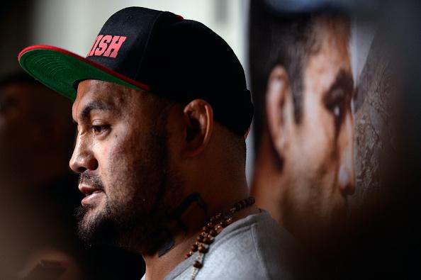 MEXICO CITY, MEXICO - NOVEMBER 12: Mark Hunt speaks to the media during the UFC 180 open workouts at the Interactive Museum of Economics on November 12, 2014 in Mexico City, Mexico. (Photo by Jeff Bottari/Zuffa LLC/Zuffa LLC via Getty Images)
