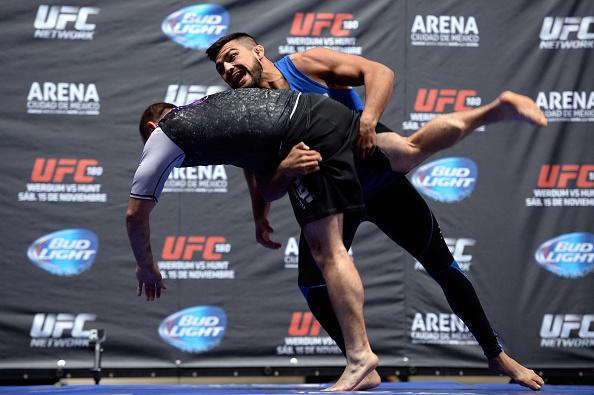 MEXICO CITY, MEXICO - NOVEMBER 12: Kelvin Gastelum holds an open training session during the UFC 180 open workouts at the Interactive Museum of Economics on November 12, 2014 in Mexico City, Mexico. (Photo by Jeff Bottari/Zuffa LLC/Zuffa LLC via Getty Im