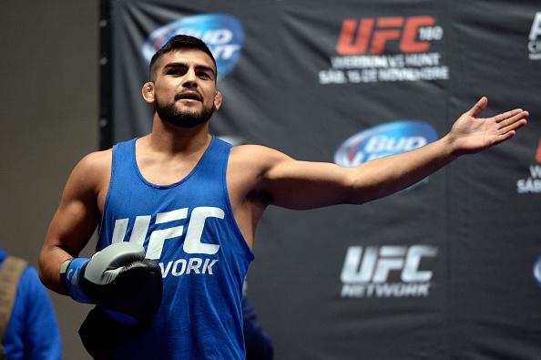 MEXICO CITY, MEXICO - NOVEMBER 12: Kelvin Gastelum interacts with fans during the UFC 180 open workouts at the Interactive Museum of Economics on November 12, 2014 in Mexico City, Mexico. (Photo by Jeff Bottari/Zuffa LLC/Zuffa LLC via Getty Images)
