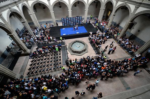 MEXICO CITY, MEXICO - NOVEMBER 12: A general view as Ricardo Lamas holds an open training session during the UFC 180 open workouts at the Interactive Museum of Economics on November 12, 2014 in Mexico City, Mexico. (Photo by Jeff Bottari/Zuffa LLC/Zuffa