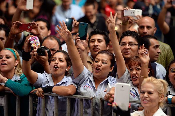 MEXICO CITY, MEXICO - NOVEMBER 12: Fans cheer as fighters hold open training sessions during the UFC 180 open workouts at the Interactive Museum of Economics on November 12, 2014 in Mexico City, Mexico. (Photo by Jeff Bottari/Zuffa LLC/Zuffa LLC via Gett