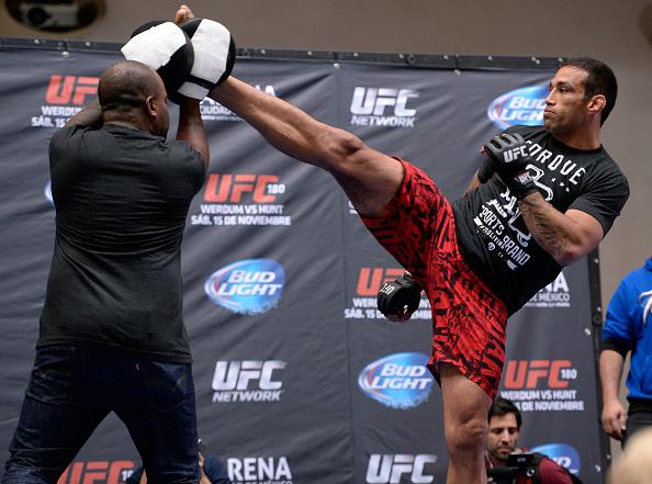 MEXICO CITY, MEXICO - NOVEMBER 12: Fabricio Werdum hold an open training session during the UFC 180 open workouts at the Interactive Museum of Economics on November 12, 2014 in Mexico City, Mexico. (Photo by Jeff Bottari/Zuffa LLC/Zuffa LLC via Getty Ima