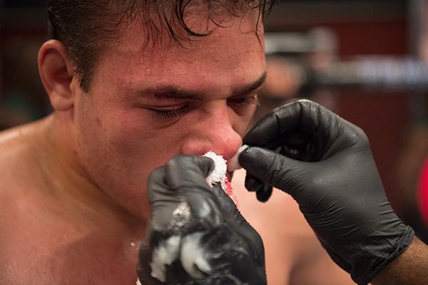 LAS VEGAS, NV - APRIL 21: Vernon Ramos reacts to his submission loss to Erick Monta–o in their semi-finals fight during the filming of The Ultimate Fighter Latin America: Team Gastelum vs Team Escudero on April 21, 2015 in Las Vegas, Nevada. (Photo by Br