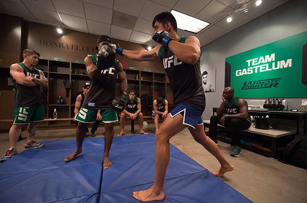 LAS VEGAS, NV - APRIL 21: Erick Monta–o warms up before facing Vernon Ramos in their semi-finals fight during the filming of The Ultimate Fighter Latin America: Team Gastelum vs Team Escudero on April 21, 2015 in Las Vegas, Nevada. (Photo by Brandon Magn