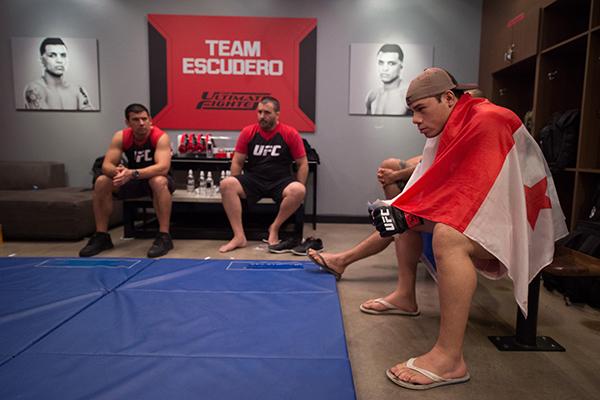 LAS VEGAS, NV - APRIL 21: Vernon Ramos prepares to enter the octagon before facing Erick Monta–o in their semi-finals fight during the filming of The Ultimate Fighter Latin America: Team Gastelum vs Team Escudero on April 21, 2015 in Las Vegas, Nevada. (