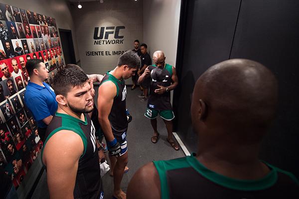 LAS VEGAS, NV - APRIL 21: Erick Monta–o gets his hands wrapped before facing Vernon Ramos in their semi-finals fight during the filming of The Ultimate Fighter Latin America: Team Gastelum vs Team Escudero on April 21, 2015 in Las Vegas, Nevada. (Photo b