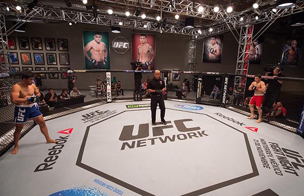 LAS VEGAS, NV - APRIL 21: (R-L) Vernon Ramos and Erick Monta–o prepare for the round to begin in their semi-finals fight during the filming of The Ultimate Fighter Latin America: Team Gastelum vs Team Escudero on April 21, 2015 in Las Vegas, Nevada. (Pho