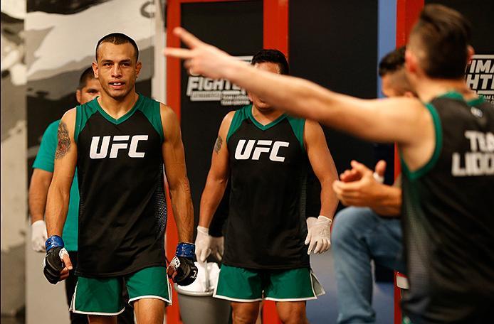 BUENOS AIRES, ARGENTINA - MAY 28: Leonardo Rodriguez prepares to enter the Octagon before facing Yasser Castillo during the filming of The Ultimate Fighter Latin America: Team Liddell vs Team Griffin on May 28, 2016 in Buenos Aires, Argentina. (Photo by