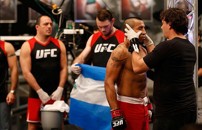 BUENOS AIRES, ARGENTINA - MAY 28: Yasser Castillo prepares to enter the Octagon before facing Leonardo Rodriguez during the filming of The Ultimate Fighter Latin America: Team Liddell vs Team Griffin on May 28, 2016 in Buenos Aires, Argentina. (Photo by