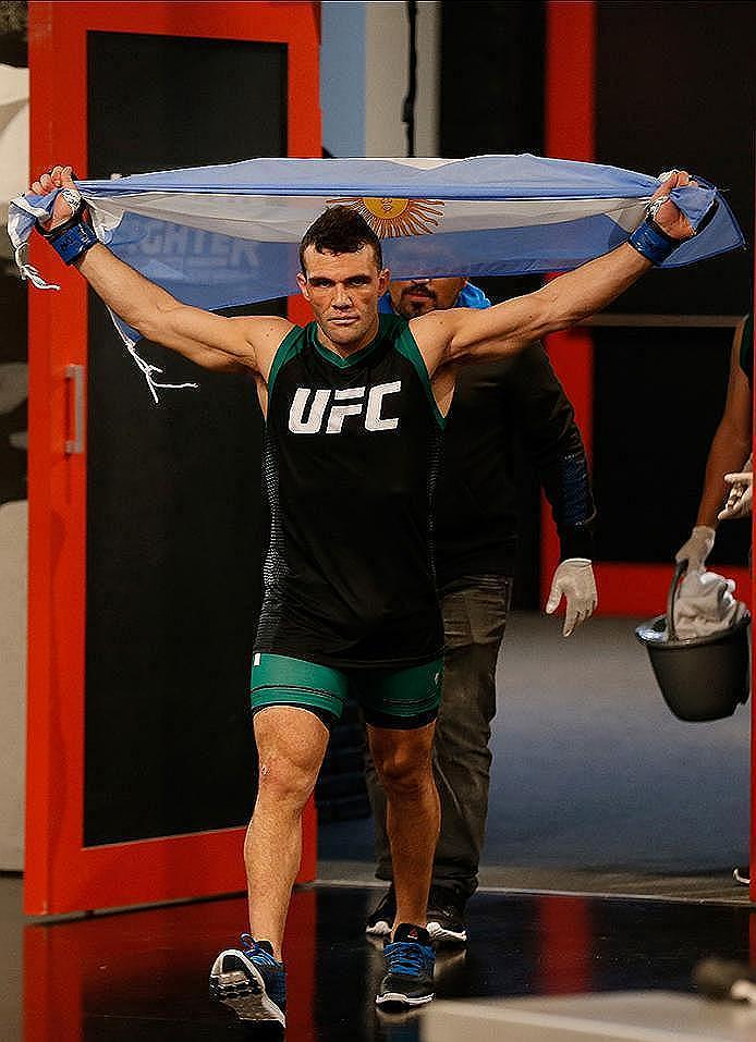 BUENOS AIRES, ARGENTINA - MAY 28: Javier Ganin prepares to enter the Octagon before facing Martin Bravo during the filming of The Ultimate Fighter Latin America: Team Liddell vs Team Griffin on May 28, 2016 in Buenos Aires, Argentina. (Photo by Gabriel R