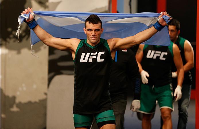 BUENOS AIRES, ARGENTINA - MAY 28: Javier Ganin prepares to enter the Octagon before facing Martin Bravo during the filming of The Ultimate Fighter Latin America: Team Liddell vs Team Griffin on May 28, 2016 in Buenos Aires, Argentina. (Photo by Gabriel R