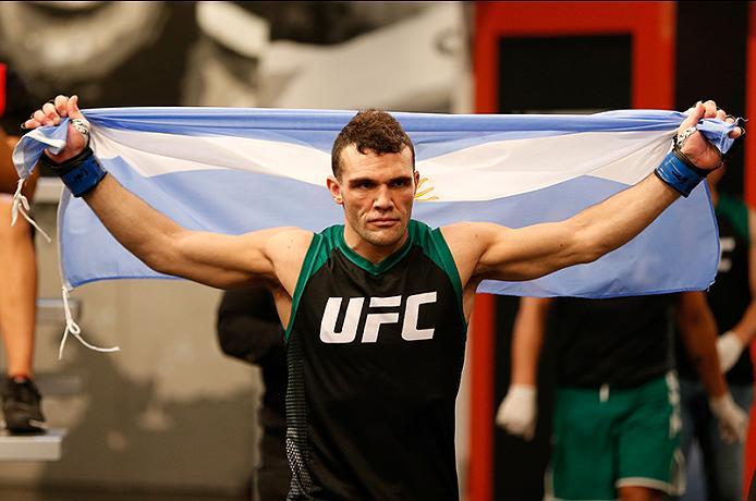 BUENOS AIRES, ARGENTINA - MAY 28: Javier Ganin prepares to enter the Octagon before facing Martin Bravo during the filming of The Ultimate Fighter Latin America: Team Liddell vs Team Griffin on May 28, 2016 in Buenos Aires, Argentina. (Photo by Gabriel R