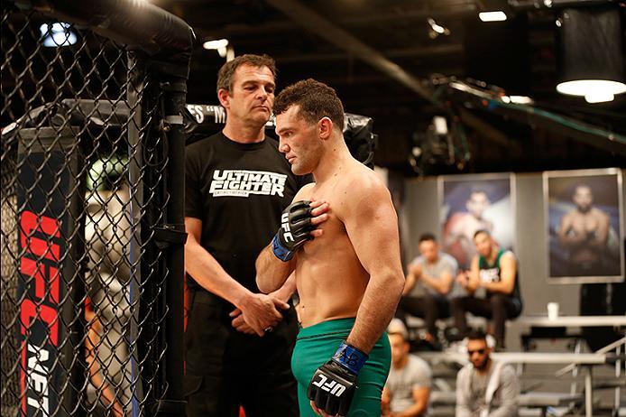 BUENOS AIRES, ARGENTINA - MAY 28: Javier Ganin prepares to enter the Octagon before facing Martin Bravo during the filming of The Ultimate Fighter Latin America: Team Liddell vs Team Griffin on May 28, 2016 in Buenos Aires, Argentina. (Photo by Gabriel R