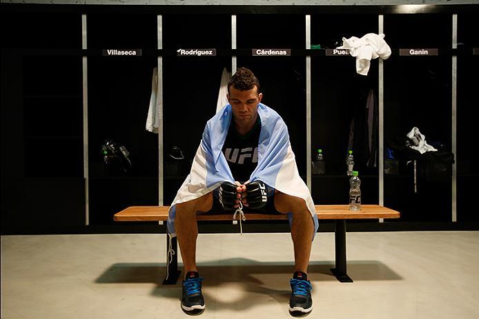 BUENOS AIRES, ARGENTINA - MAY 28: Javier Ganin prepares to enter the Octagon before facing Martin Bravo during the filming of The Ultimate Fighter Latin America: Team Liddell vs Team Griffin on May 28, 2016 in Buenos Aires, Argentina. (Photo by Gabriel R